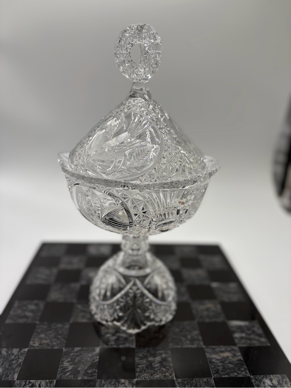 Hofbauer German Crystal lidded compote or candy dish - 14” tall